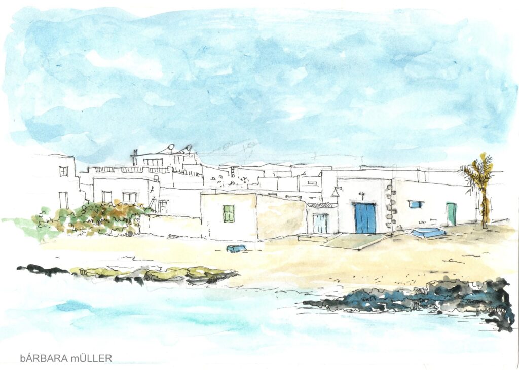 Acuarelas originales | Pueblo marinero de lanzarote